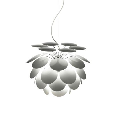 Discocó 53 Pendelleuchte von Marset, weiße Designlampe mit runden Elementen, moderne Beleuchtung.